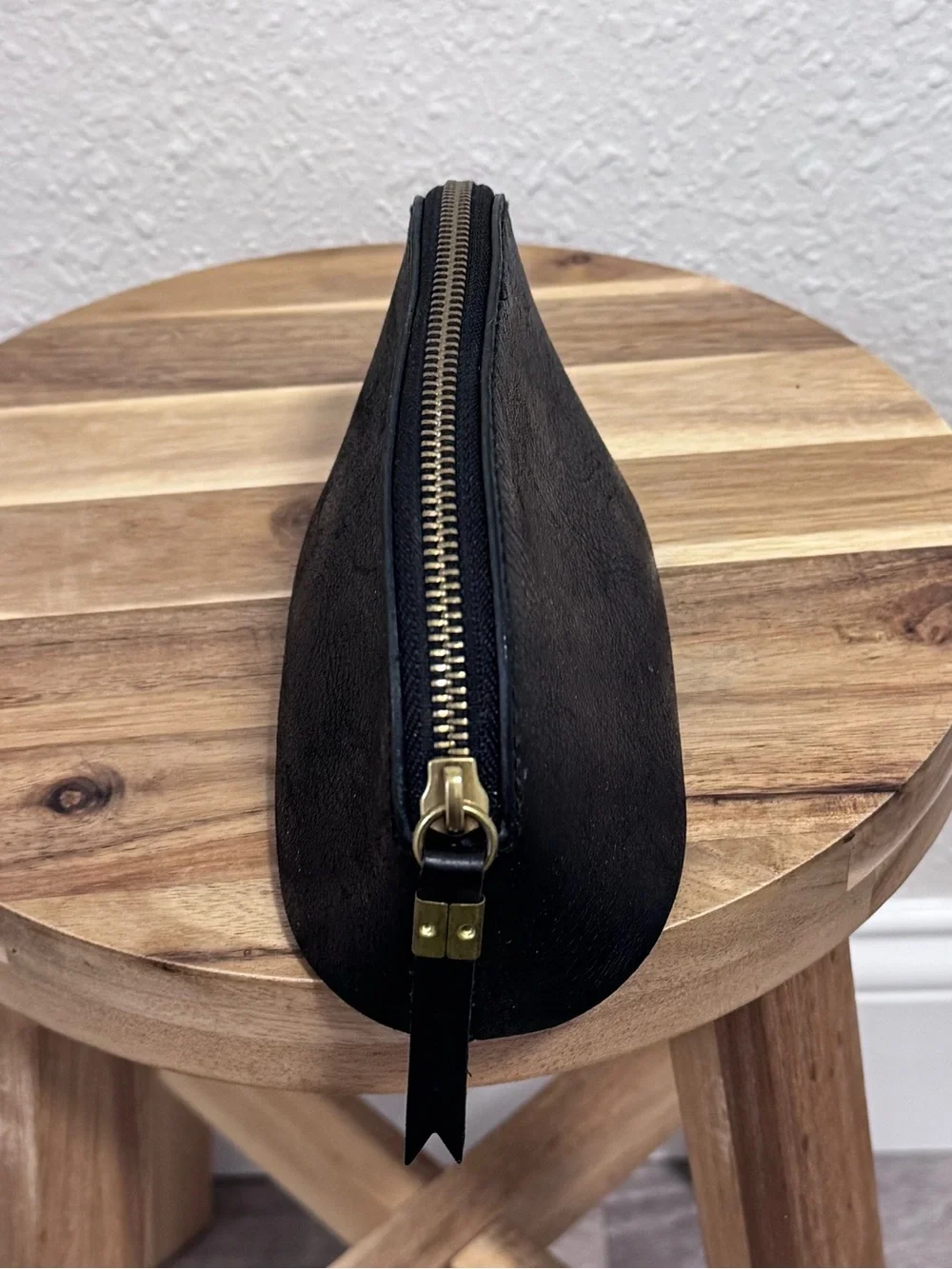 Madewell Black Leather Makeup Pouch Cosmetic Case Bag Clutch Small Zip Top